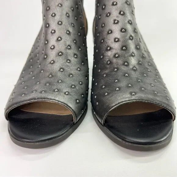 Lucky Brand Barimo Open Toe Studded Leather Booties 7.5 Metallic Grey - Picture 6 of 16